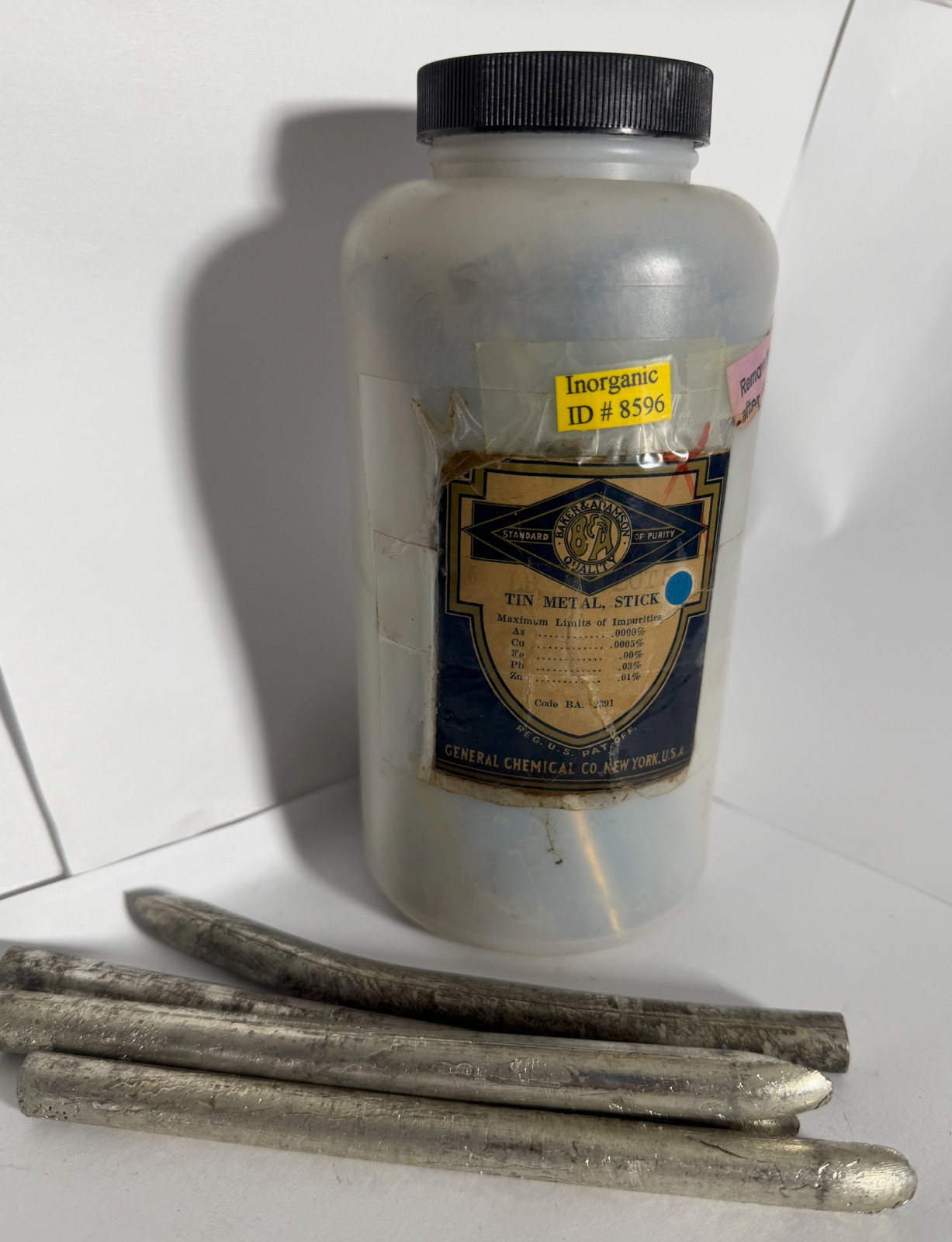 Tin Metal, High Purity, Reagent , Sticks, 5 lb. (Vintage),  Baker & Adamson