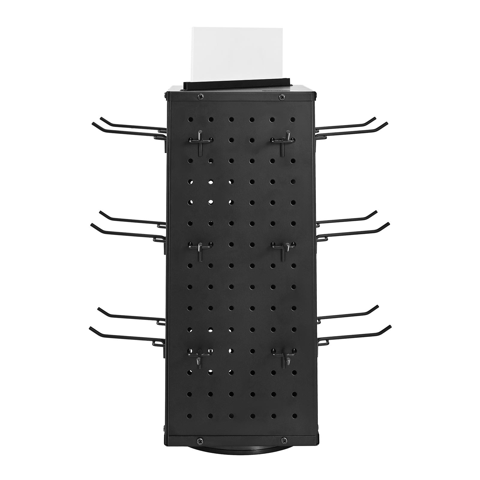 Rotating Pegboard Display 4-Sided Spinning Peg Board Display with 24 Hooks Black