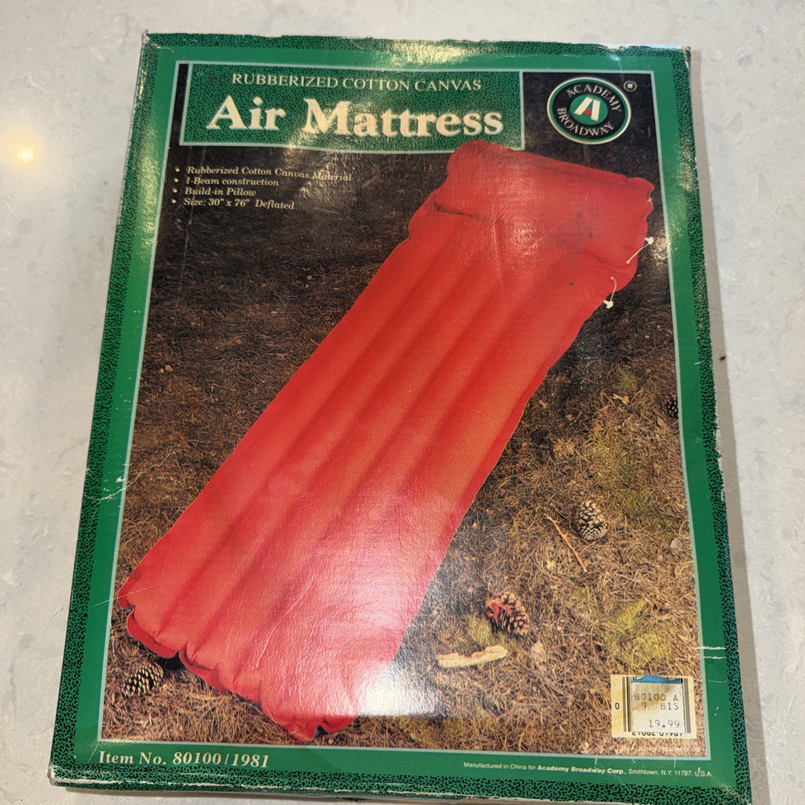 1990 Academy Broadway Rubberized Cotton Canvas Red Air Mattress Build-in Pillow
