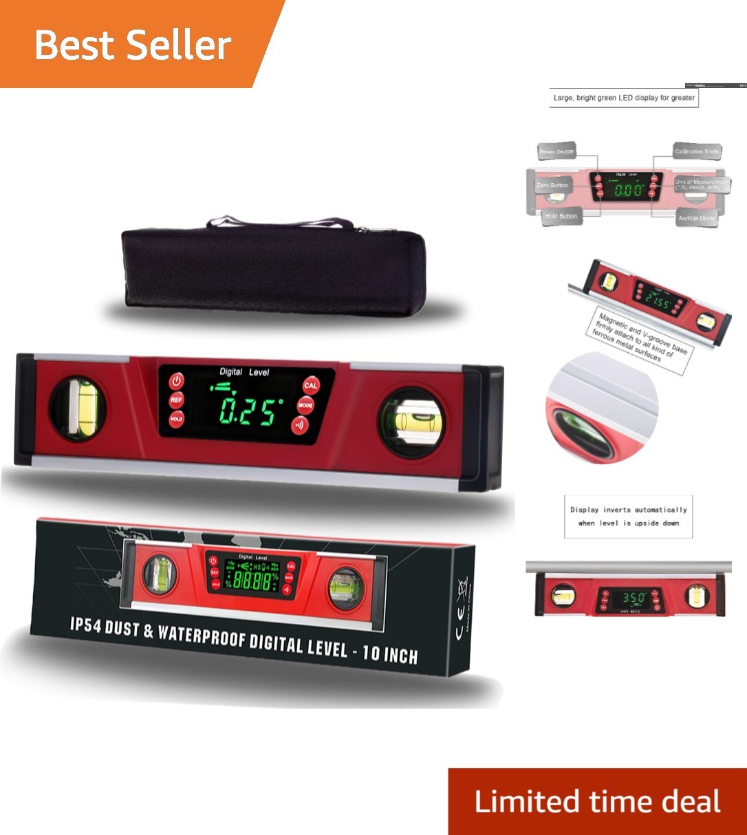 Versatile Digital Torpedo Level with Audible Indicator & V-Groove Magnetic Base
