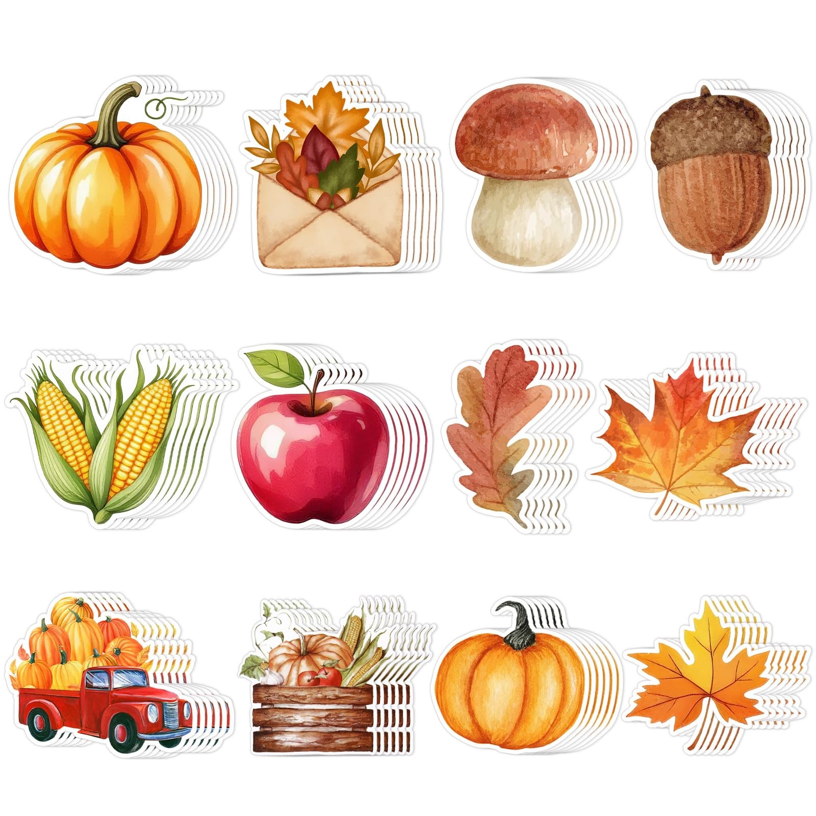 72 Pcs Thanksgiving Watercolor Style Fall Cutouts 3.9 Inch