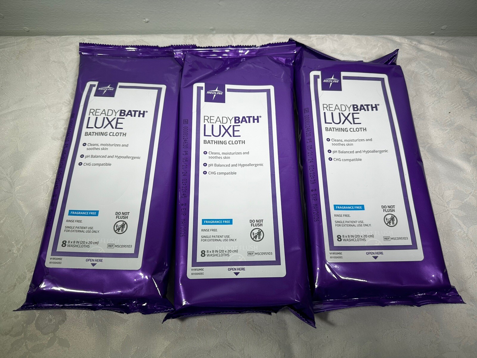 4 Pkgs Medline ReadyBath Select Bathing Cloth Fragrance Free 8/PKG Exp 05/26