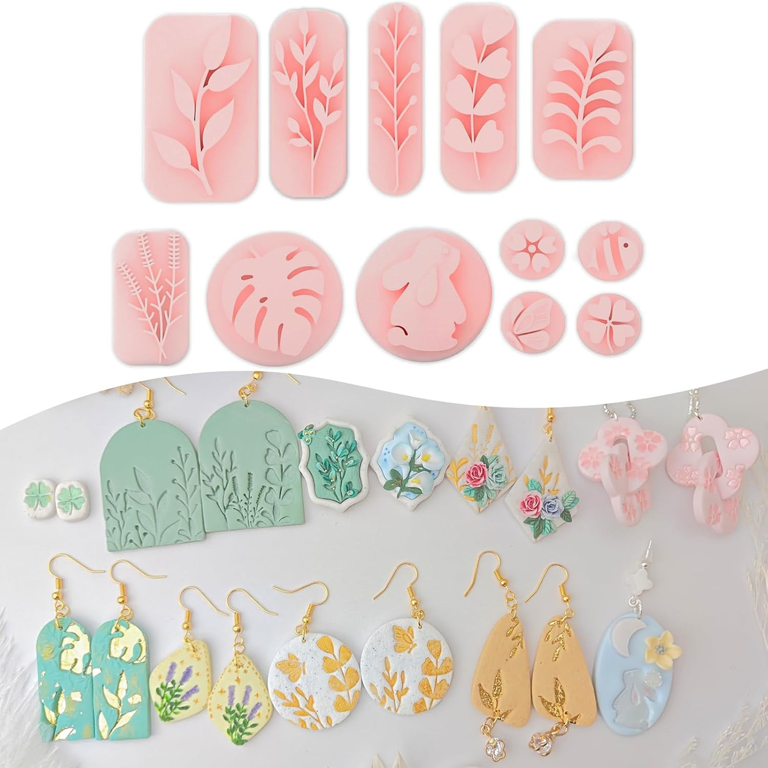 Polymer Clay Stamps Tool Set for Adults - 3D Print 12 Shapes of Plant & Animal,