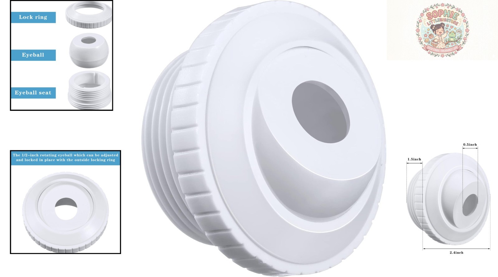 Efficient 1/2 Inch Pool Nozzle with Adjustable Flow - Ideal for Circulation