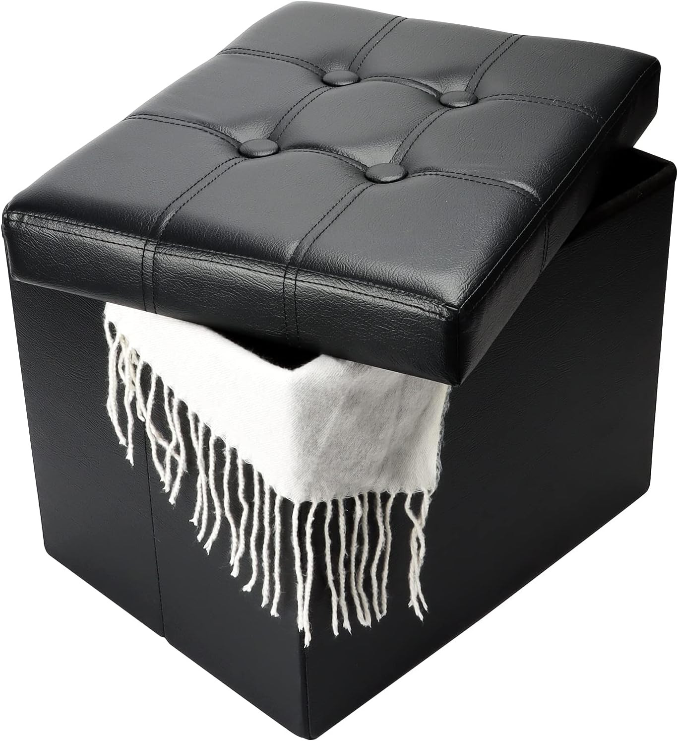 Storage Ottoman, Folding Foot Stool with Thicker Foam Padded Seat Small Leather