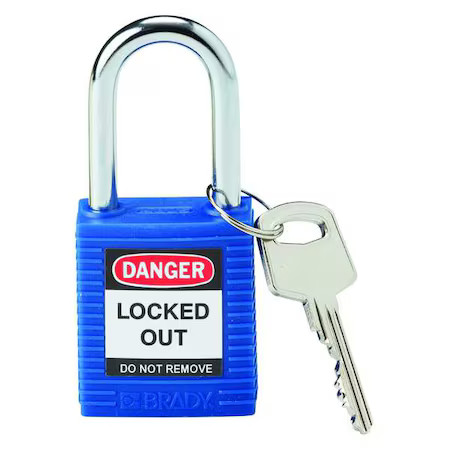 Brady 99556 Lockout Padlock, Keyed Different, Nylon, Blue, 1 1/2 In Shackle