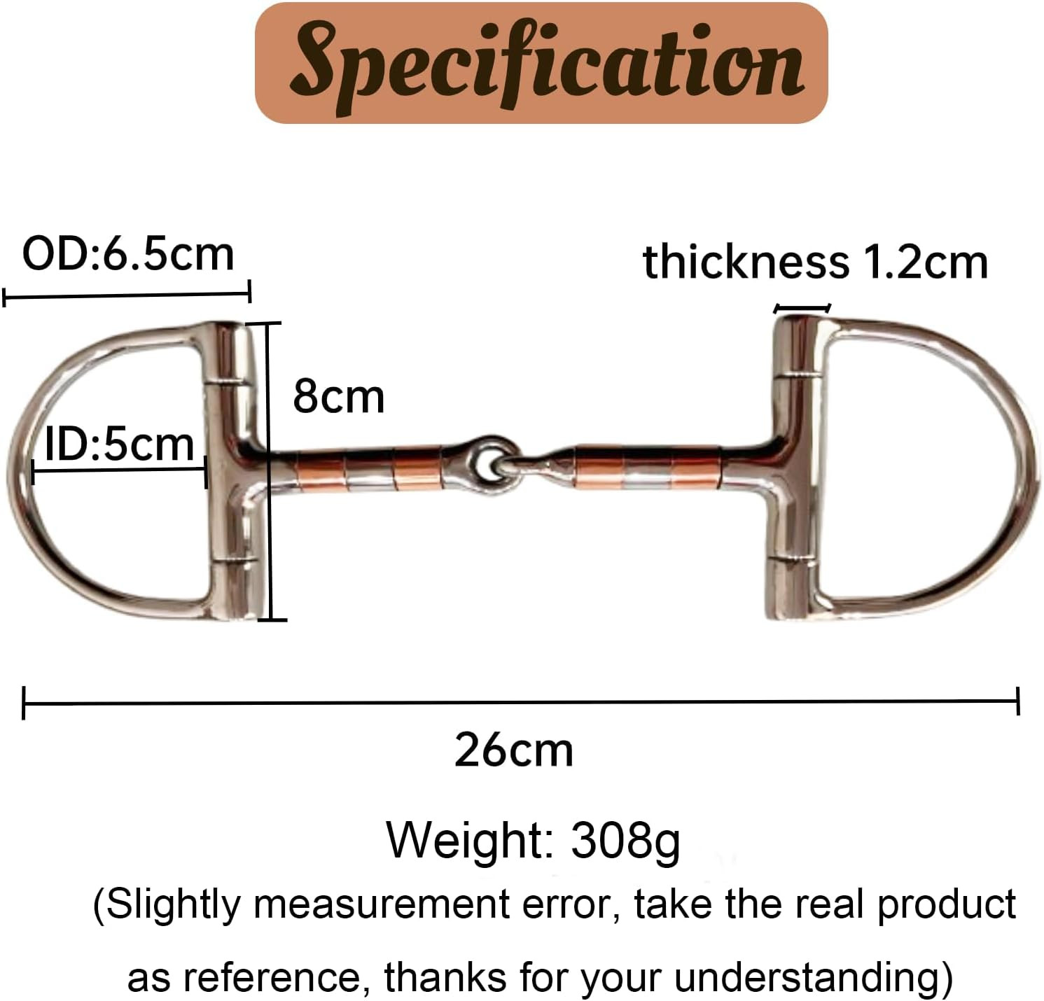 Stainless Steel D-Ring Snaffle Mouth Horse Bit D Ring Snaffle Bit with Copper Ro