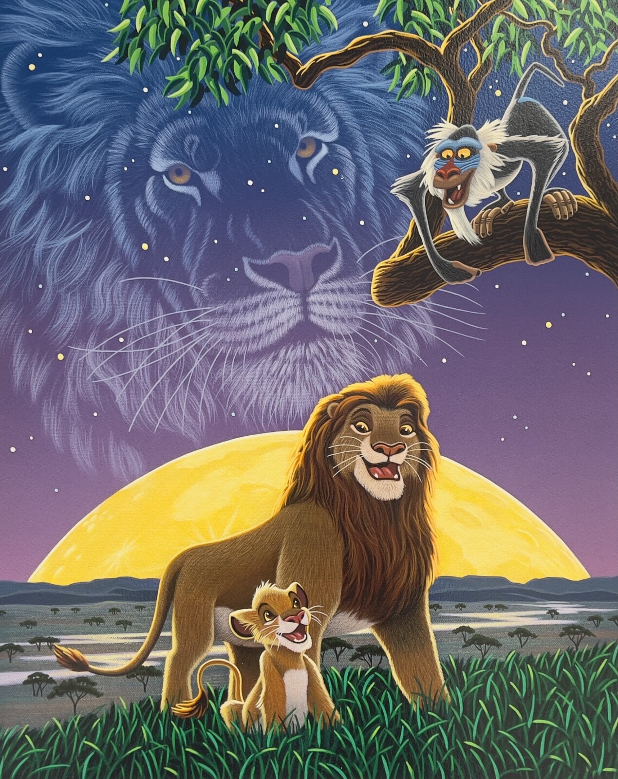 Disney LION KING Simba Mufasa & Rafiki Large Serigraph Art WILLIAM SCHIMMEL