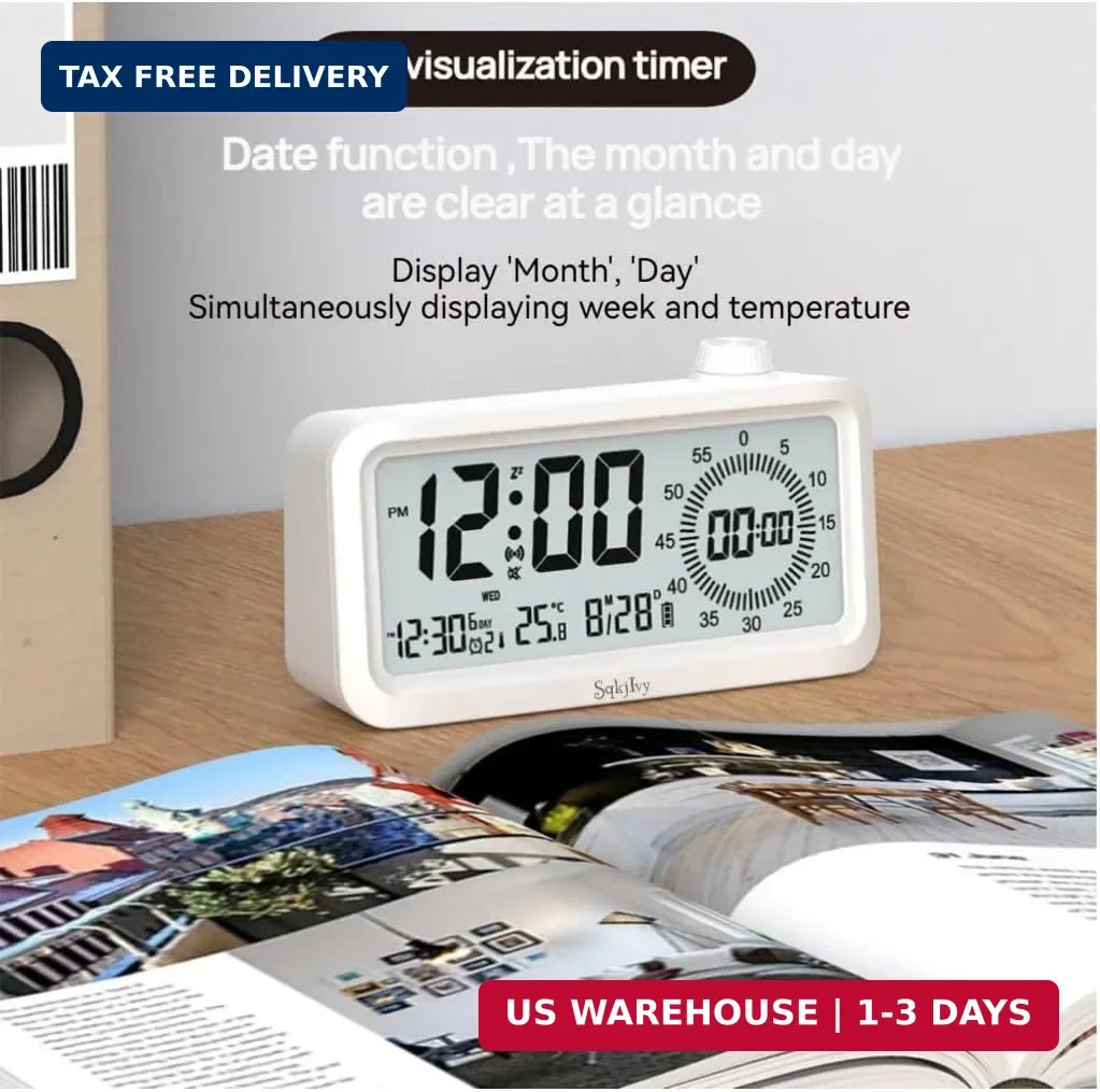 Visual Digital Timer for Kids with LCD Display,3-Level Adjustable Backlight,Temp