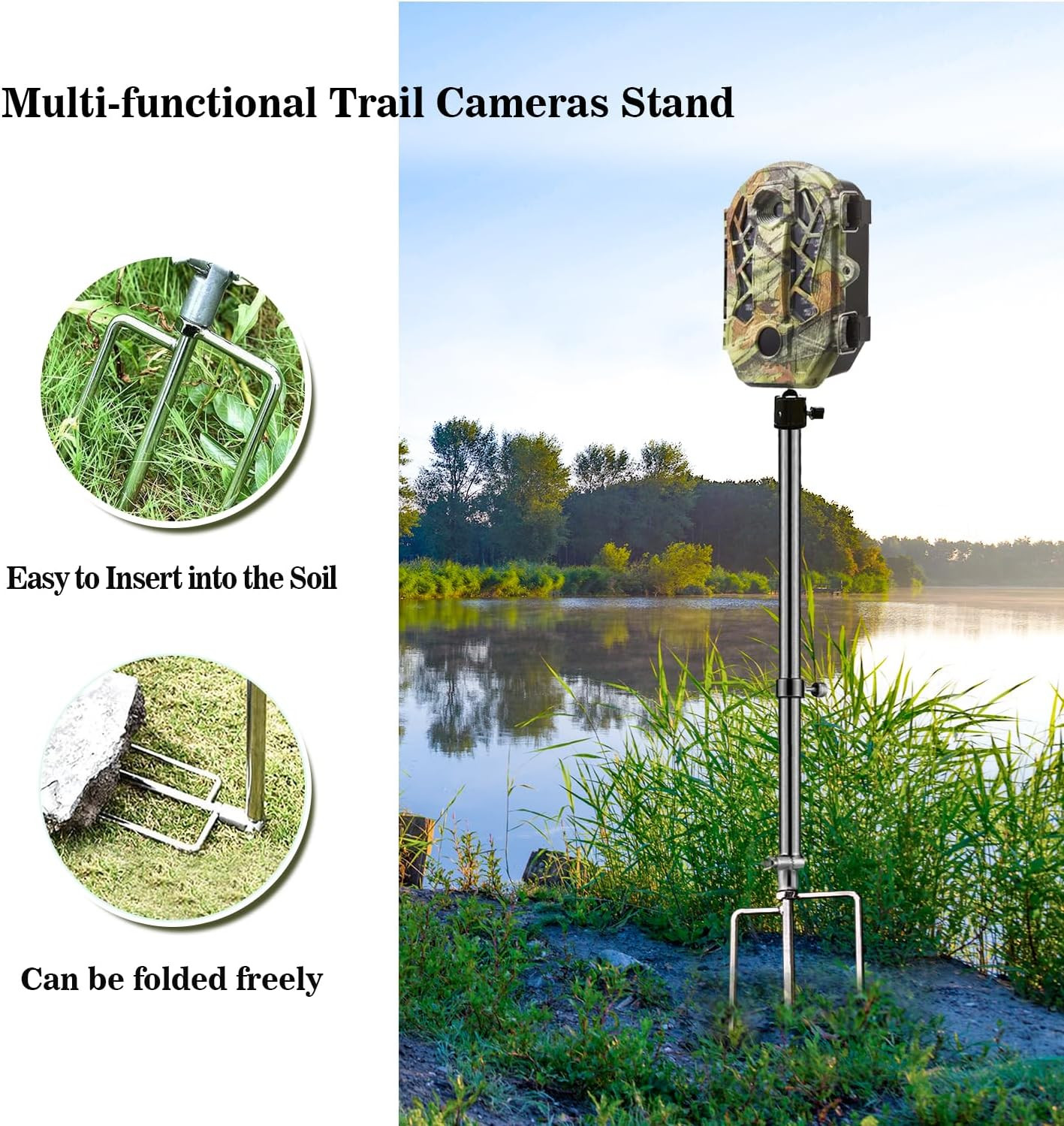 1 Pack Trail & Game Camera Stand Thick Foldable Stainless Steel Bracket 360° Adj