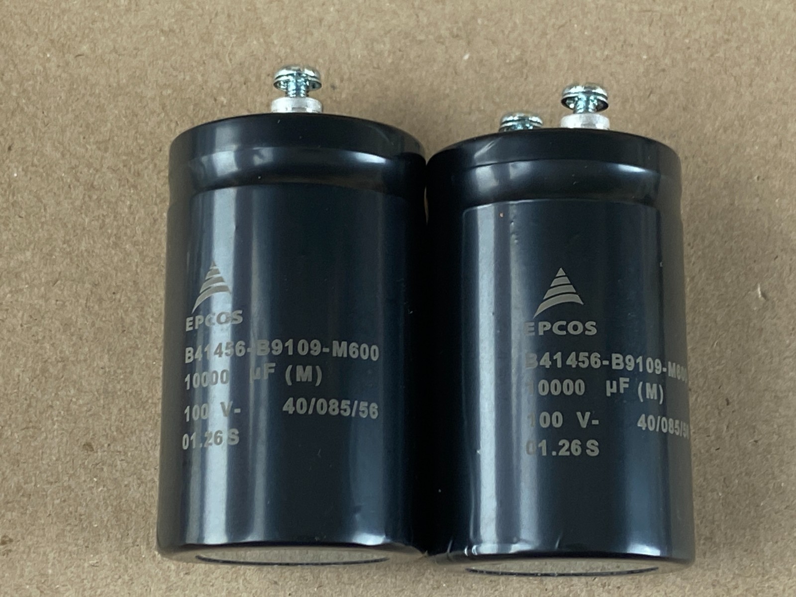 2 New 10000 uf 100v Epcos Screw-Terminal Capacitors 51mm diameter 82mm tall