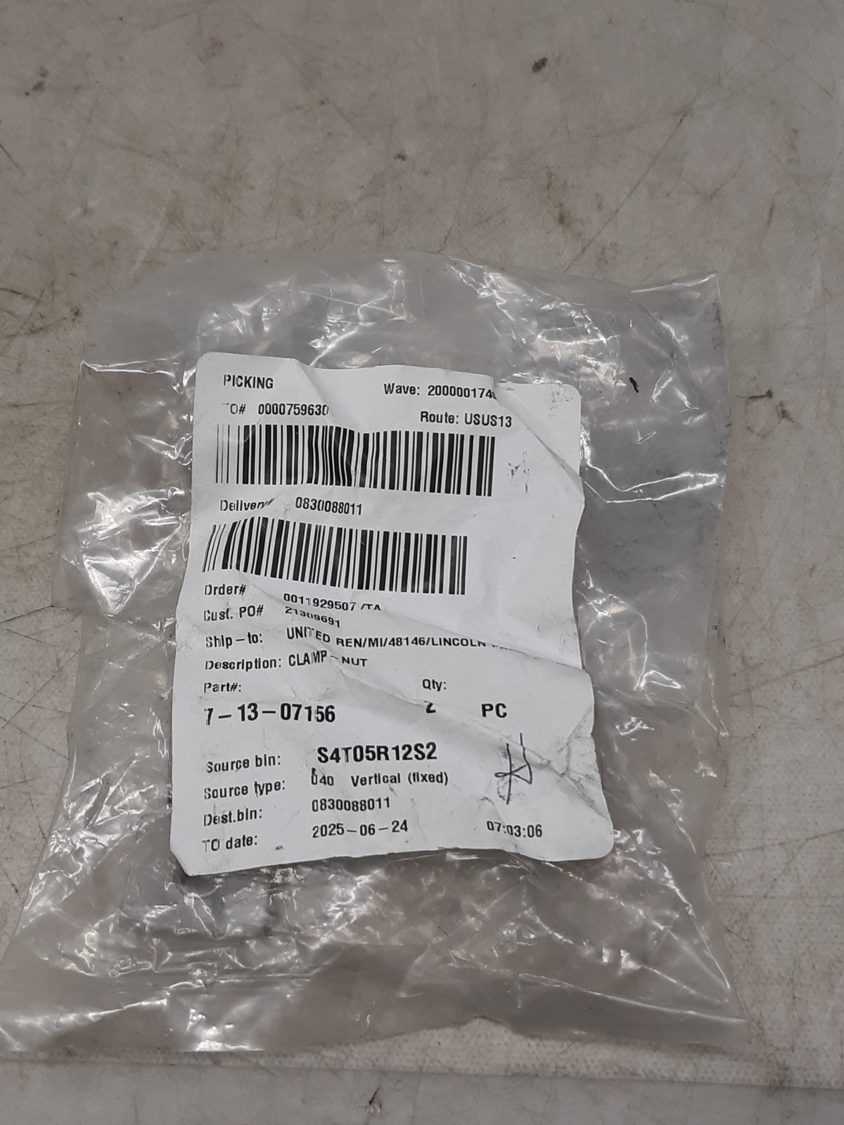Lot of 2 Clamp Nuts – Part #7-13-07156