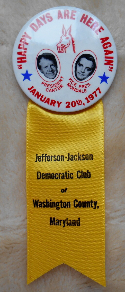 1977 Jimmy Carter - Walter Mondale Innauguration Pin & Ribbon, Washington Co. MD