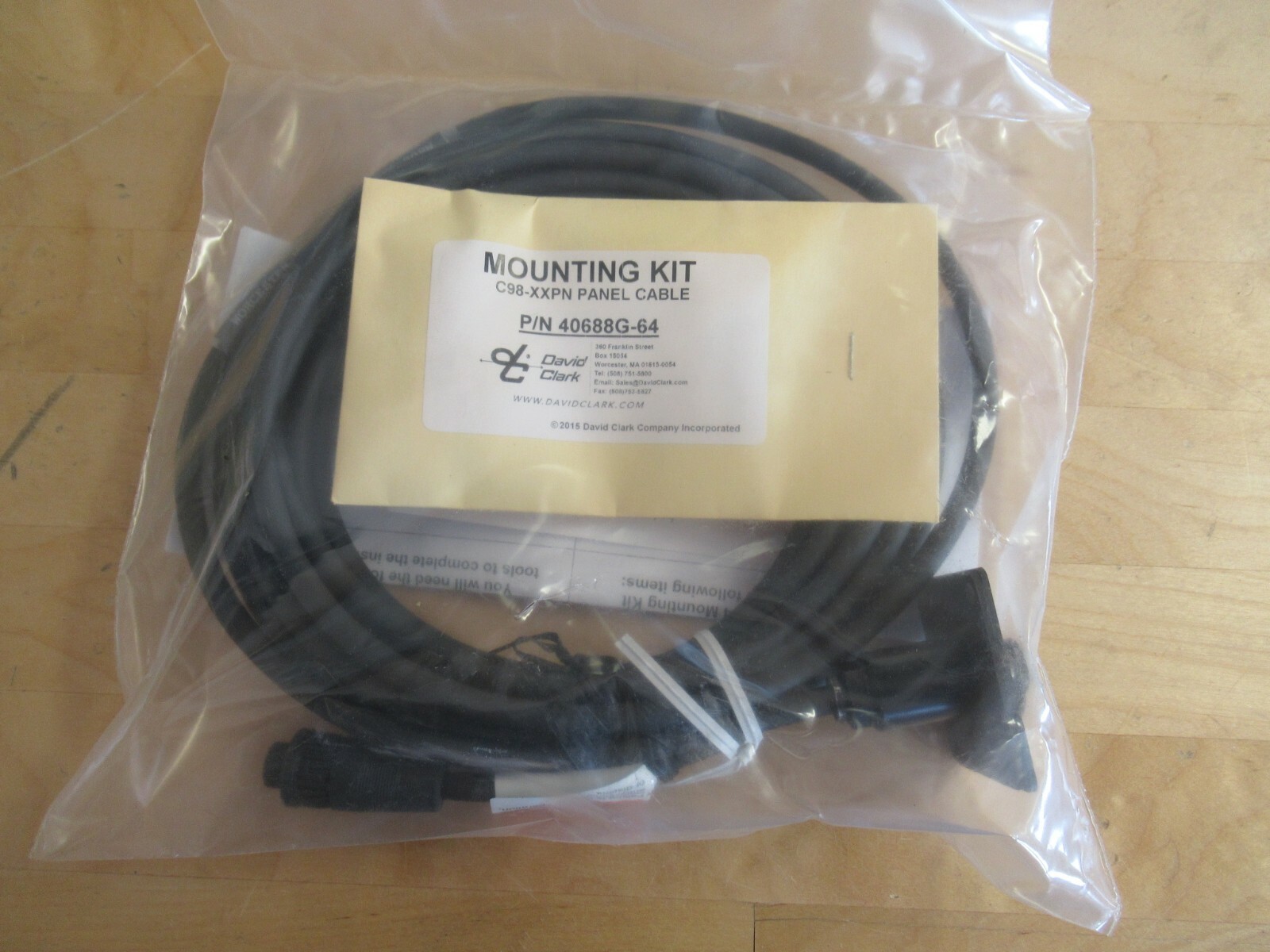 David Clark C98-20PN System Cable, Panel p/n 40894G-05