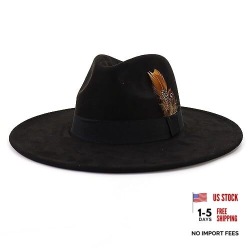 LIDHAY Big Wide Brim Fedora Hats for Women Men Western Suede Hat One Size Black