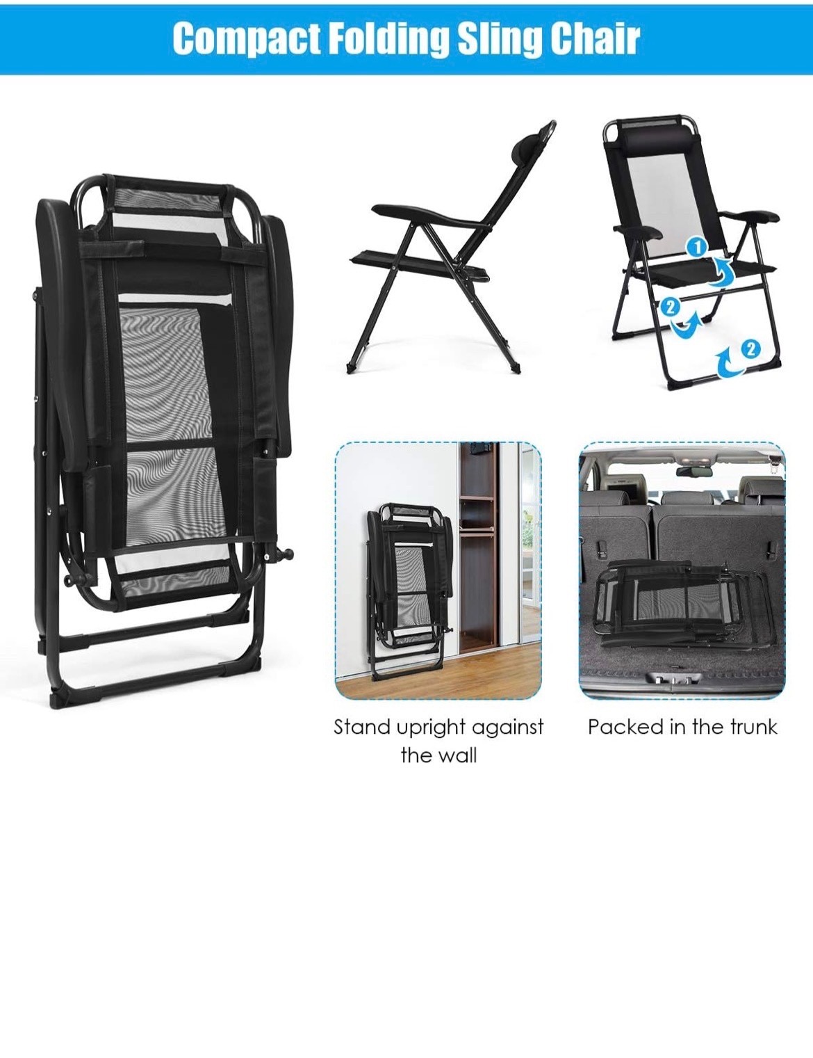NEW Adjustable Patio Chairs – Sets of 4 (Sealed in Box)