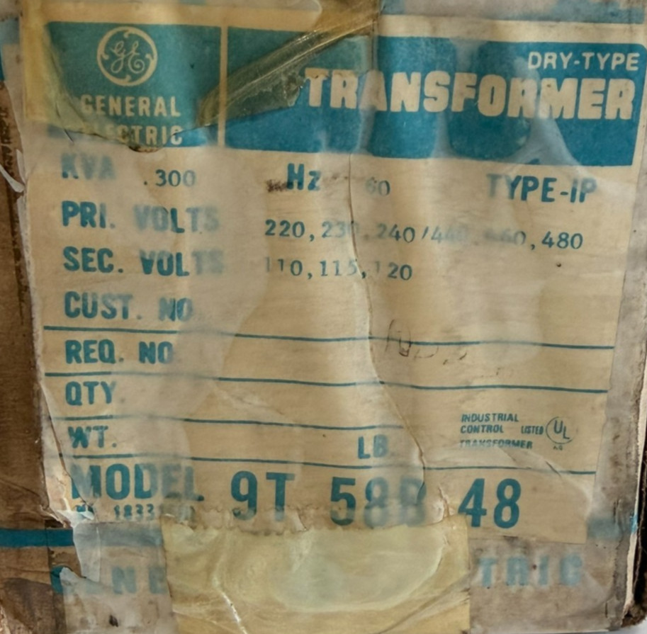 USED GENERAL ELECTRIC 9T58B48 TRANSFORMER