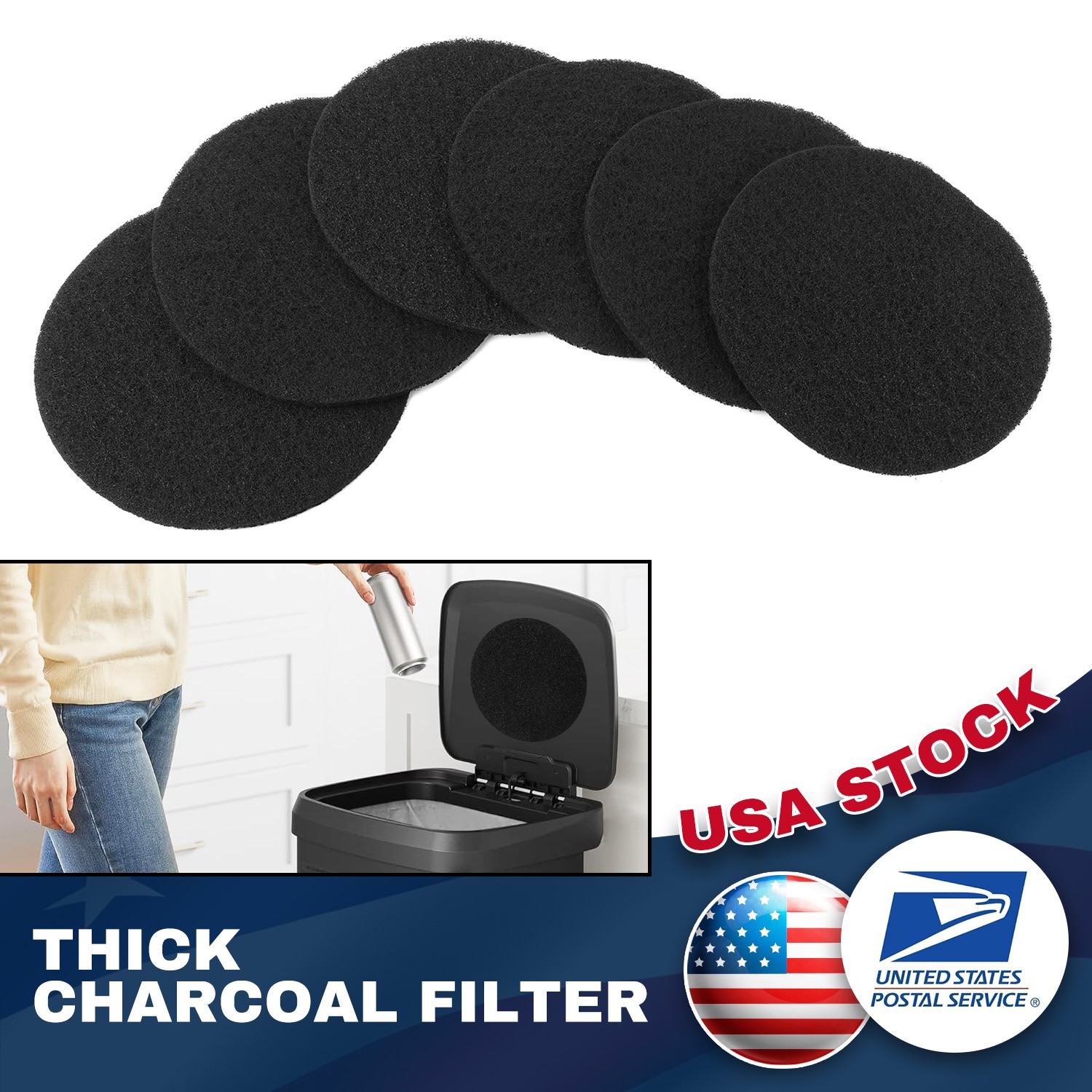 Charcoal Filter Replacements Kitchen Compost Bin Round 6.7" 0.4" Thick 6 Pcs
