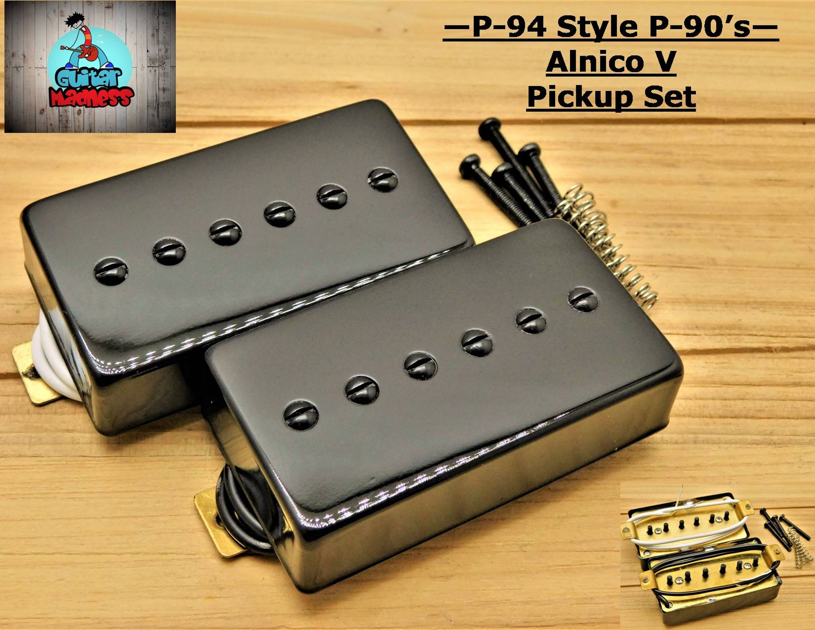 P-94 Style Humbucker sized P-90 Pickups ( Alnico 5 ) Black Covered
