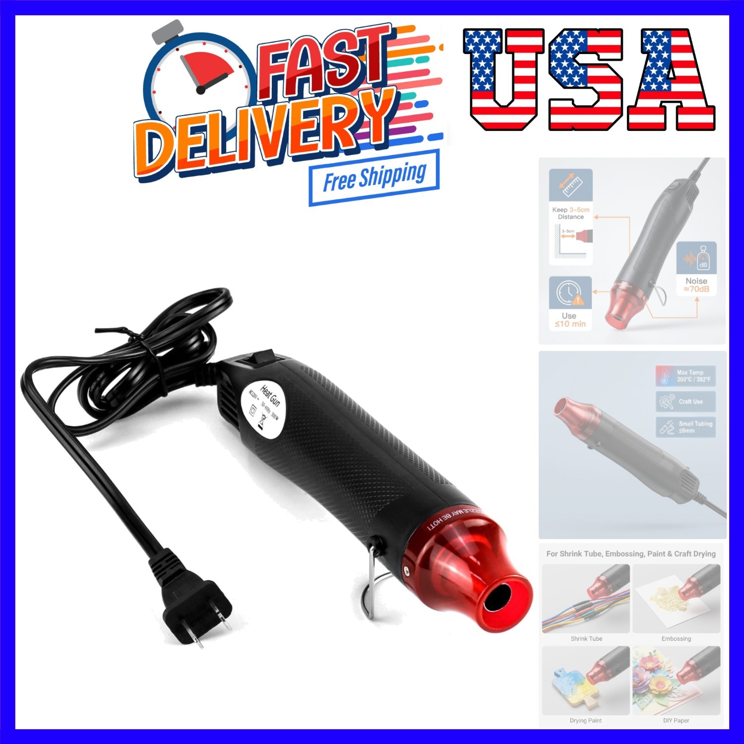 Mini Heat Gun, 300W Portable Hot Air Tool for Crafts, Epoxy Resin, Shrink Tub...