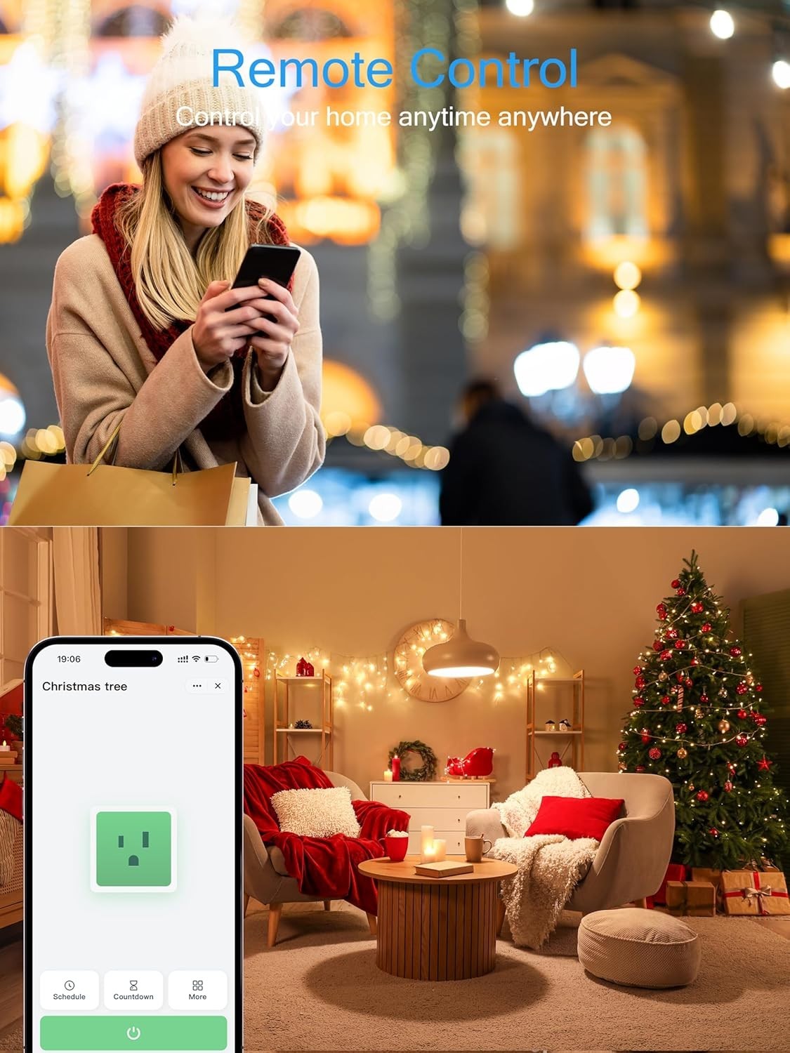Dual Connection Smart Plug 15A - Remote Control & Voice Capabilities for Home