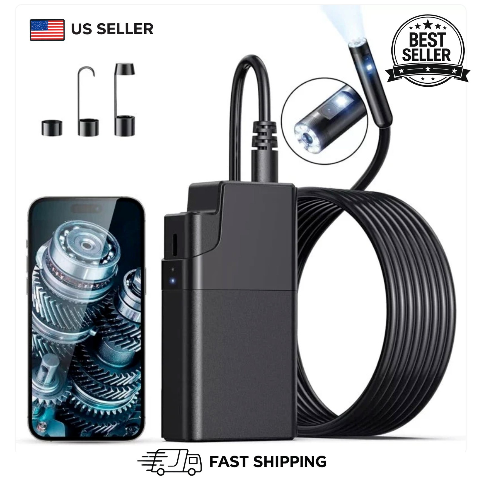 Endoscope Camera with Light 2560P HD Wireless Dual Lens WiFi Borescope 16.4FT