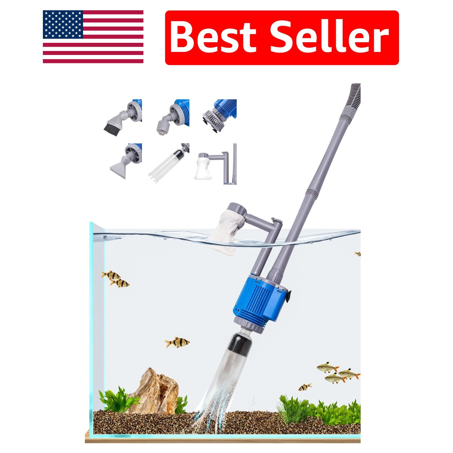 Submersible Aquarium Vacuum Cleaner with Multi-Functionality – 6 Essential Tools