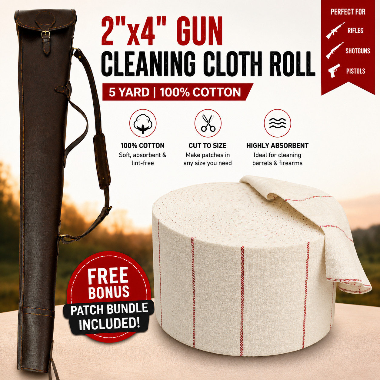 Leather Shotgun Case Gun Slip Cover Bag Gun with 2"x4" Gun Cleaning Cloth 5 Yard
