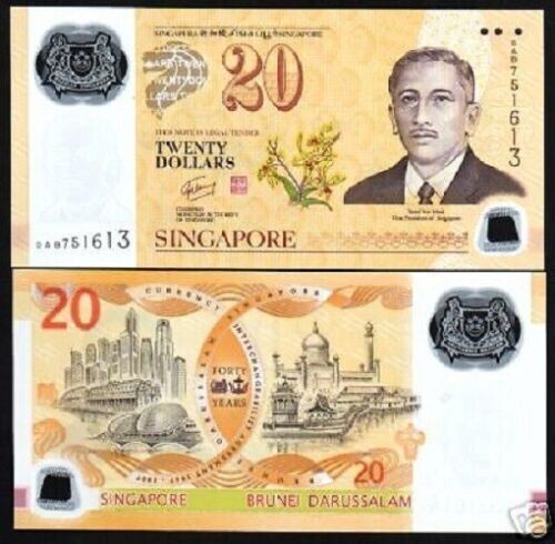 Singapore 20 DOLLAR P-53 2007 Commemorative 40th Any CIA UNC Polymer Money NOTE