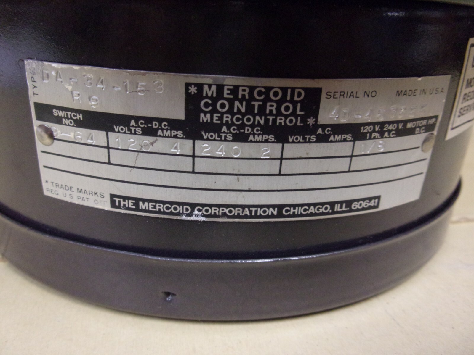 Mercoid Control DA-34-153 Pressure Control Switch