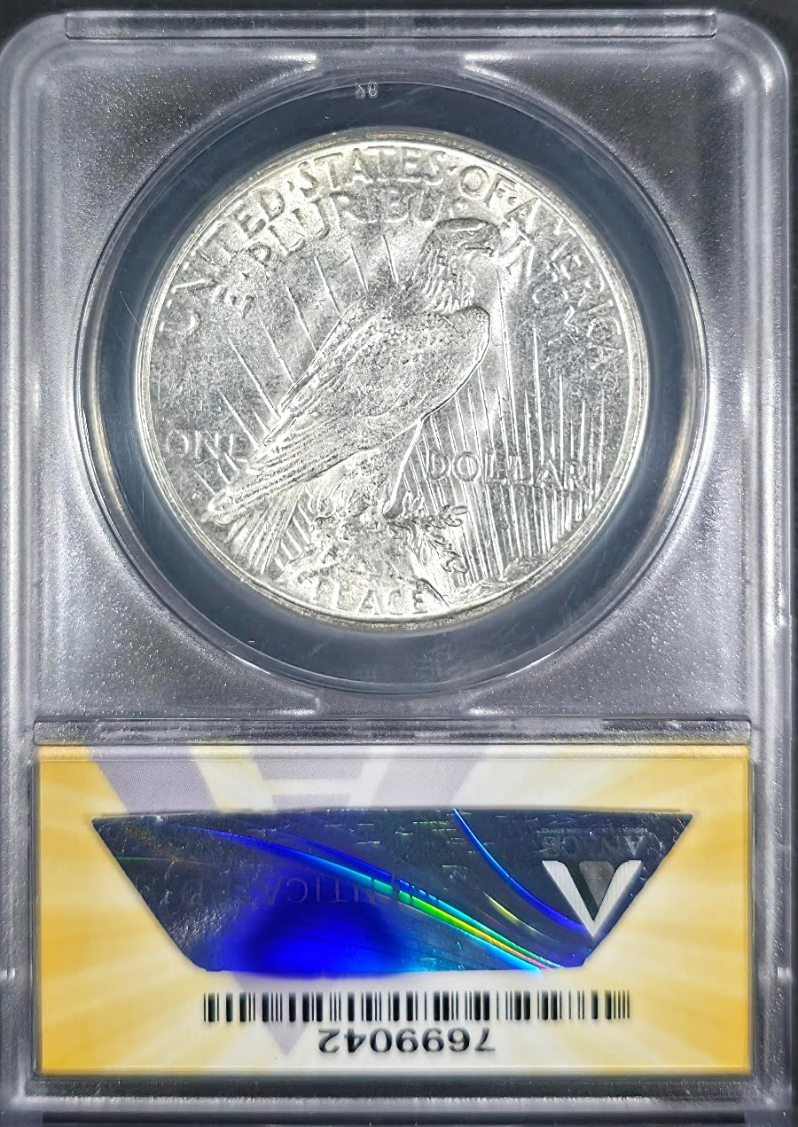 1923-D PEACE SILVER DOLLAR $1 ANACS MS61 UNCIRCULATED NICE DETAILS & LUSTER D313