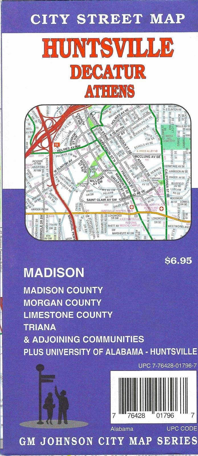 City Street Map of Huntsville, Decatur & Athens, Alabama, by GMJ Maps