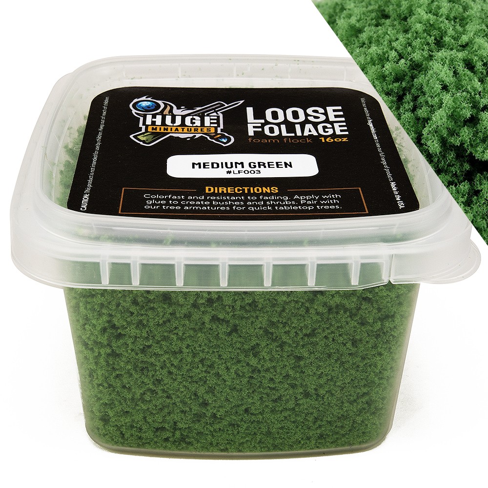 Huge Miniatures Loose Foliage, Medium Green Foam Flock – 16oz Resealable Tub