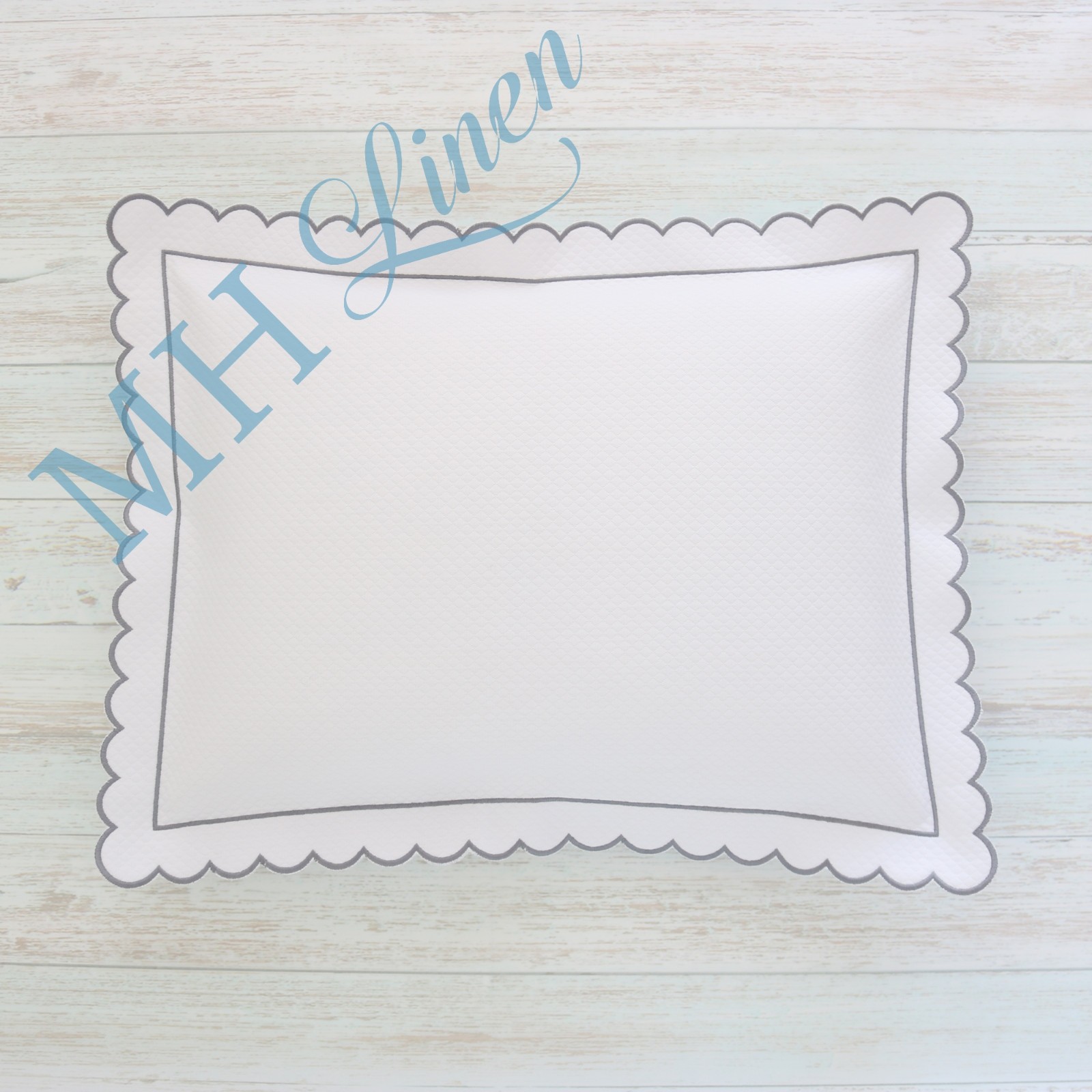 SAMPLE White Diamond Quilt Poly/Cotton Boudoir Sham Pillow Scallop Border 12x16