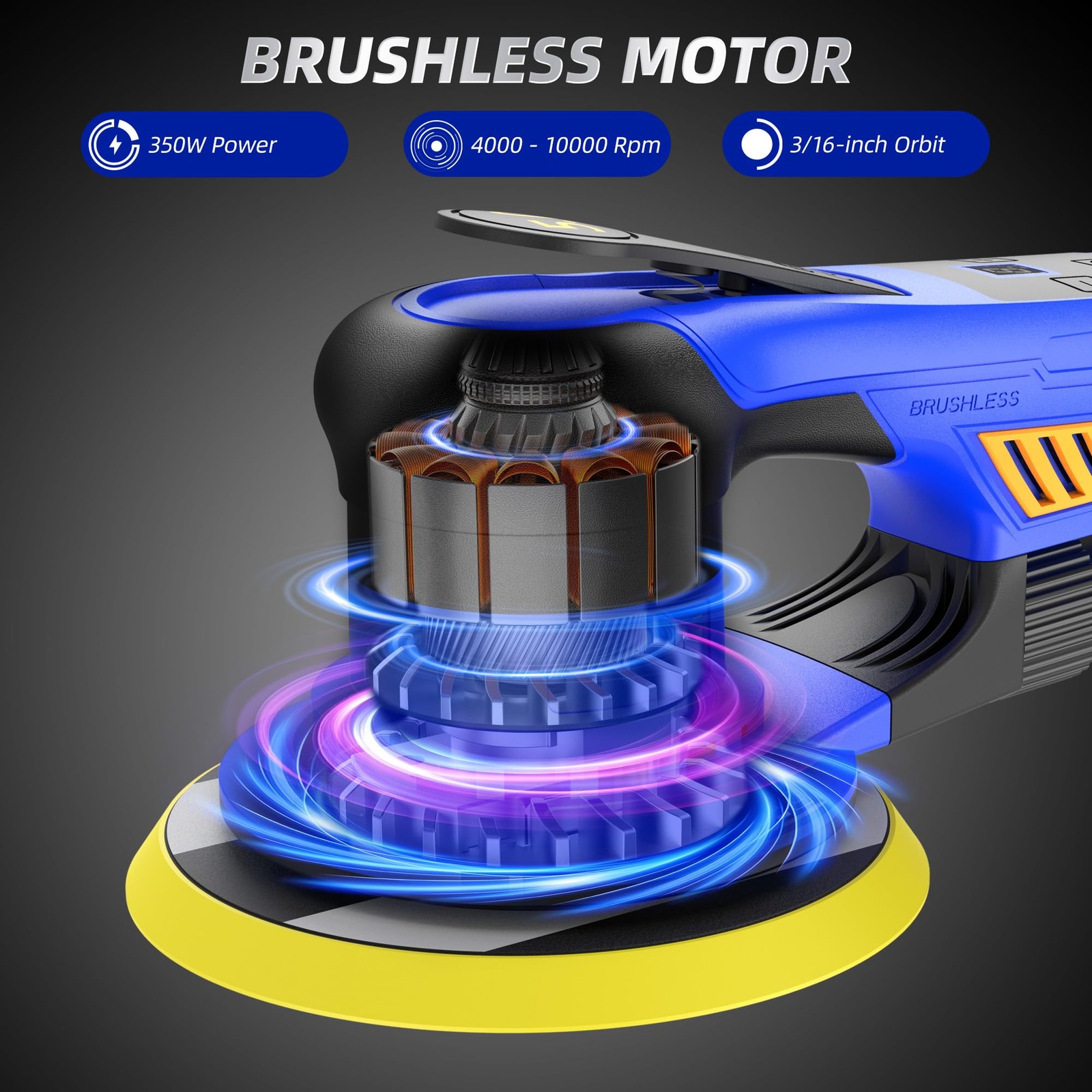 5mm Random Orbital Sander, Brushless 480W 4A, Multi-function Variable Speed E...