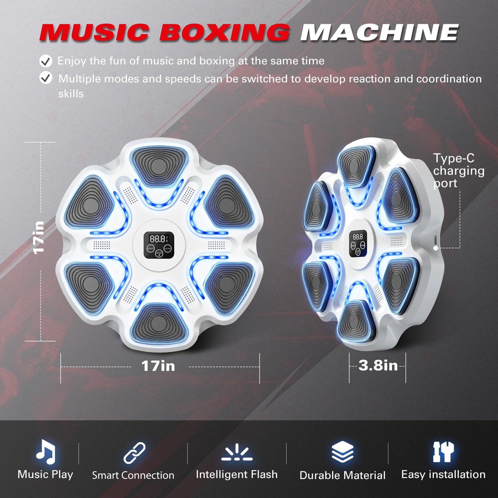 SPIEEK Music Boxing Machine with 9 Speeds & Modes for Adults, White