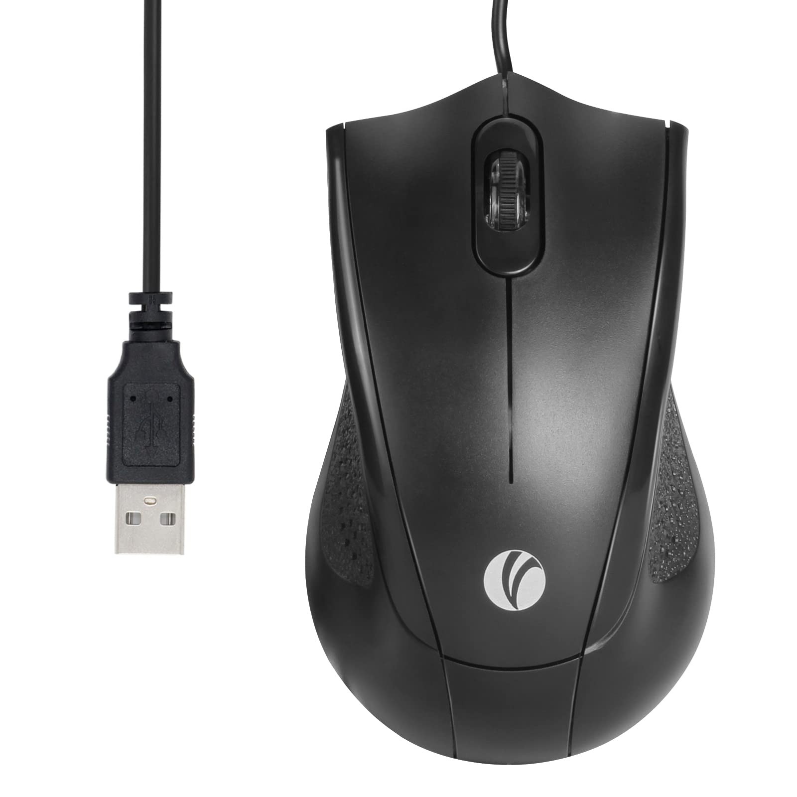 Black Wired USB Mouse with 6-Foot Cord 1200 DPI Ergonomic Ambidextrous