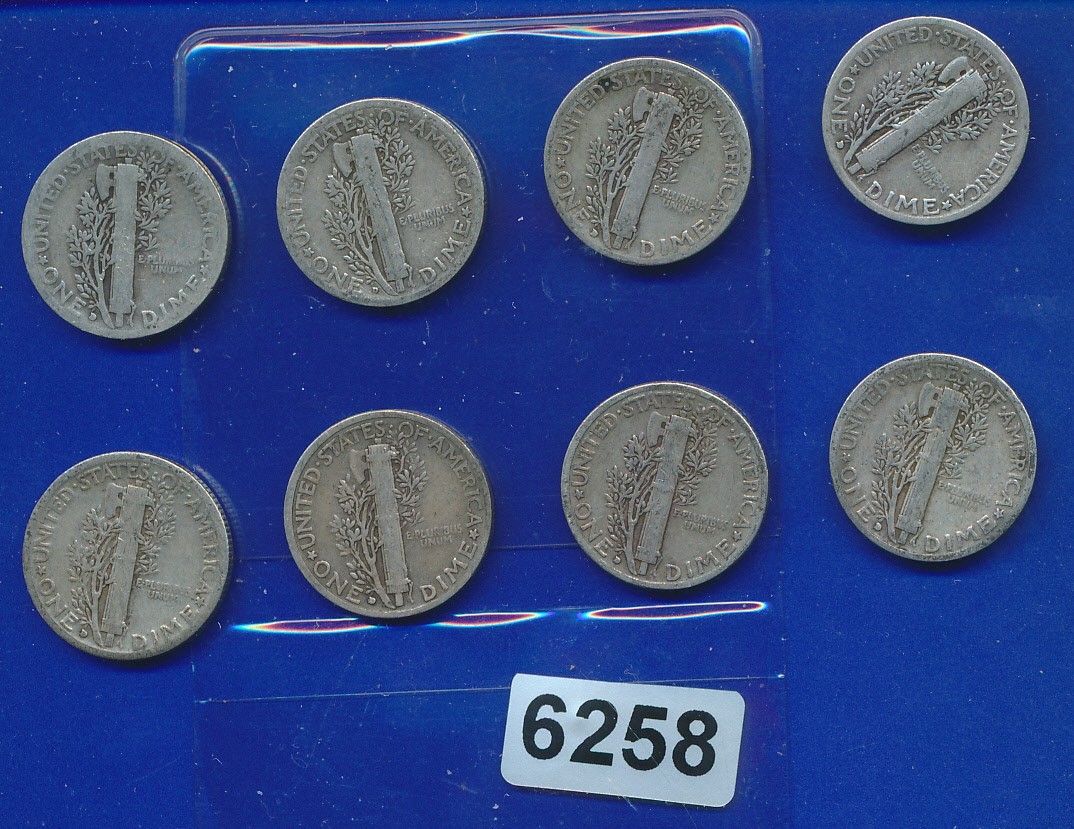 MERCURY SILVER DIMES - 1929-D - NICE (8 COINS) - #6258