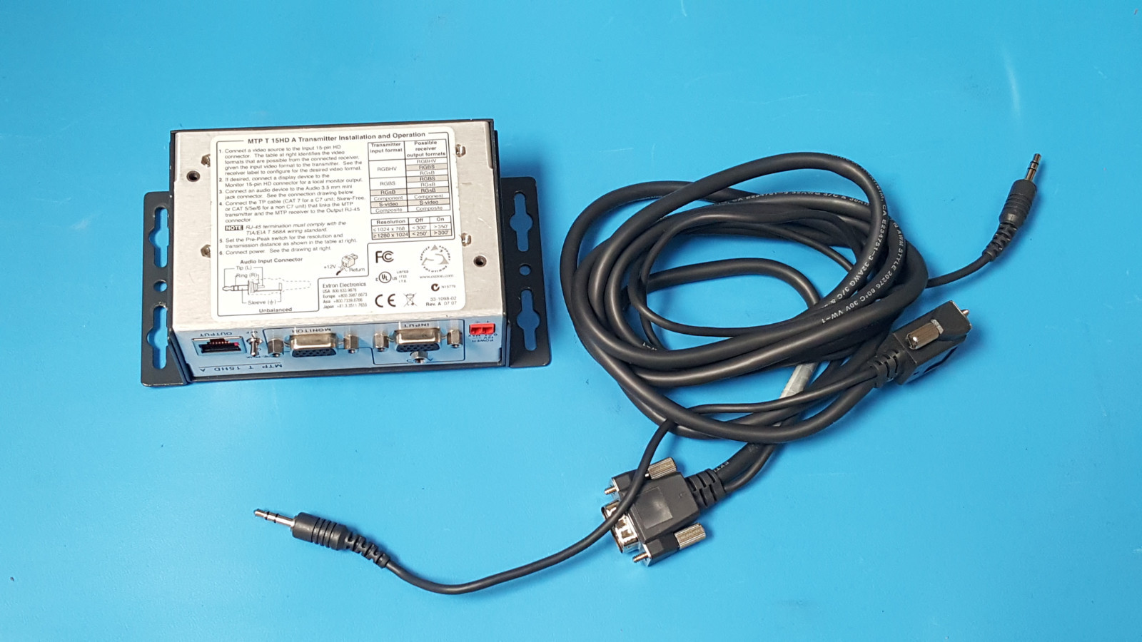 Transmitter Installation and Operation, Extron, MTP-T-15HD-A, With Cable