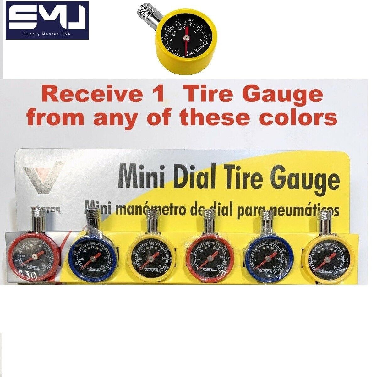 Victor 22-5-60195-8 Auto Mini Dial Tire Pressure Gauge Tire Gauge 5-60 PSI Color
