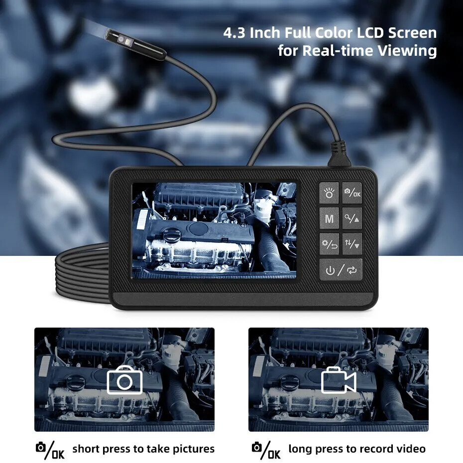 KERUI Endoscope Camera with Lights Dual Lens Borescope 16.4FT Cable 4.3" Screen