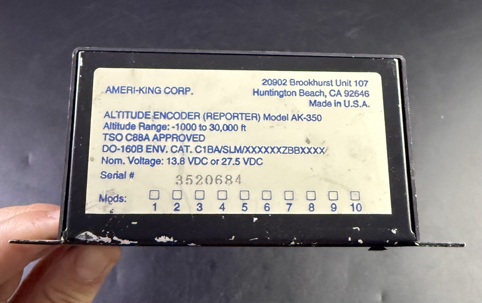 Ameri-King Corp AK-350 Altitude Encoder 14-28V, Range: -1000 to 30,000 FT Vf9