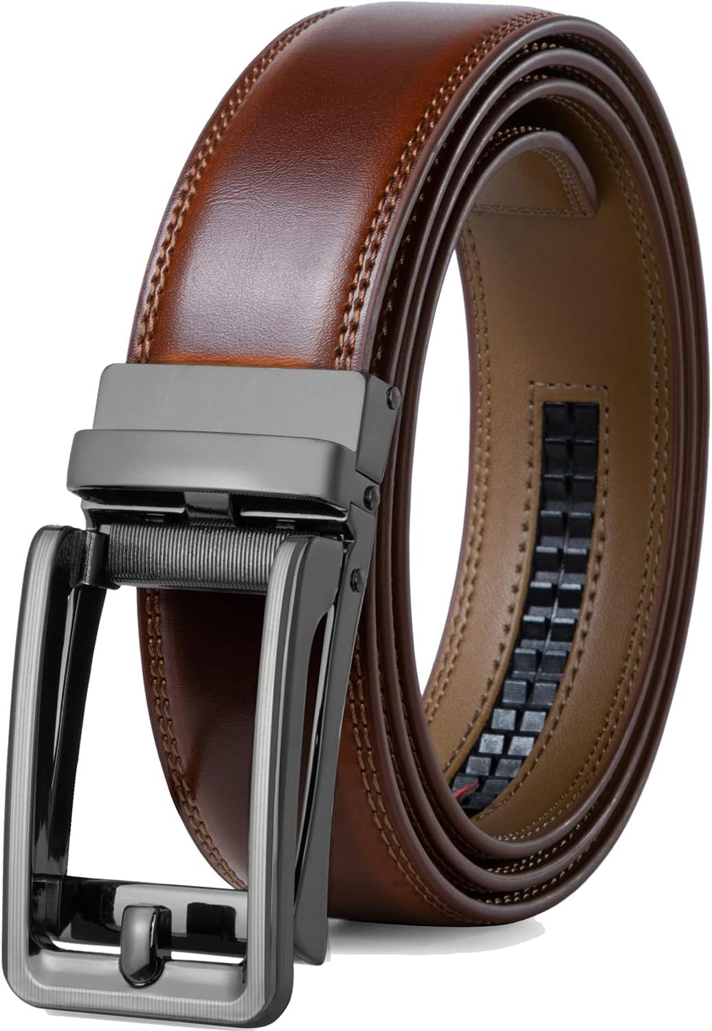 Men'S Leather Ratchet Comfort Click Belt Dress with Slide Buckle -Adjustable Tri