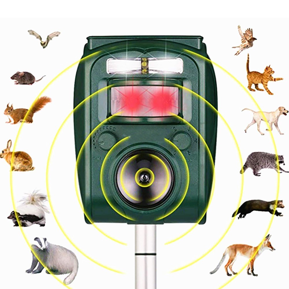 Solar Ultrasonic Animal Repellent Device with Motion Detection for Yard Garden