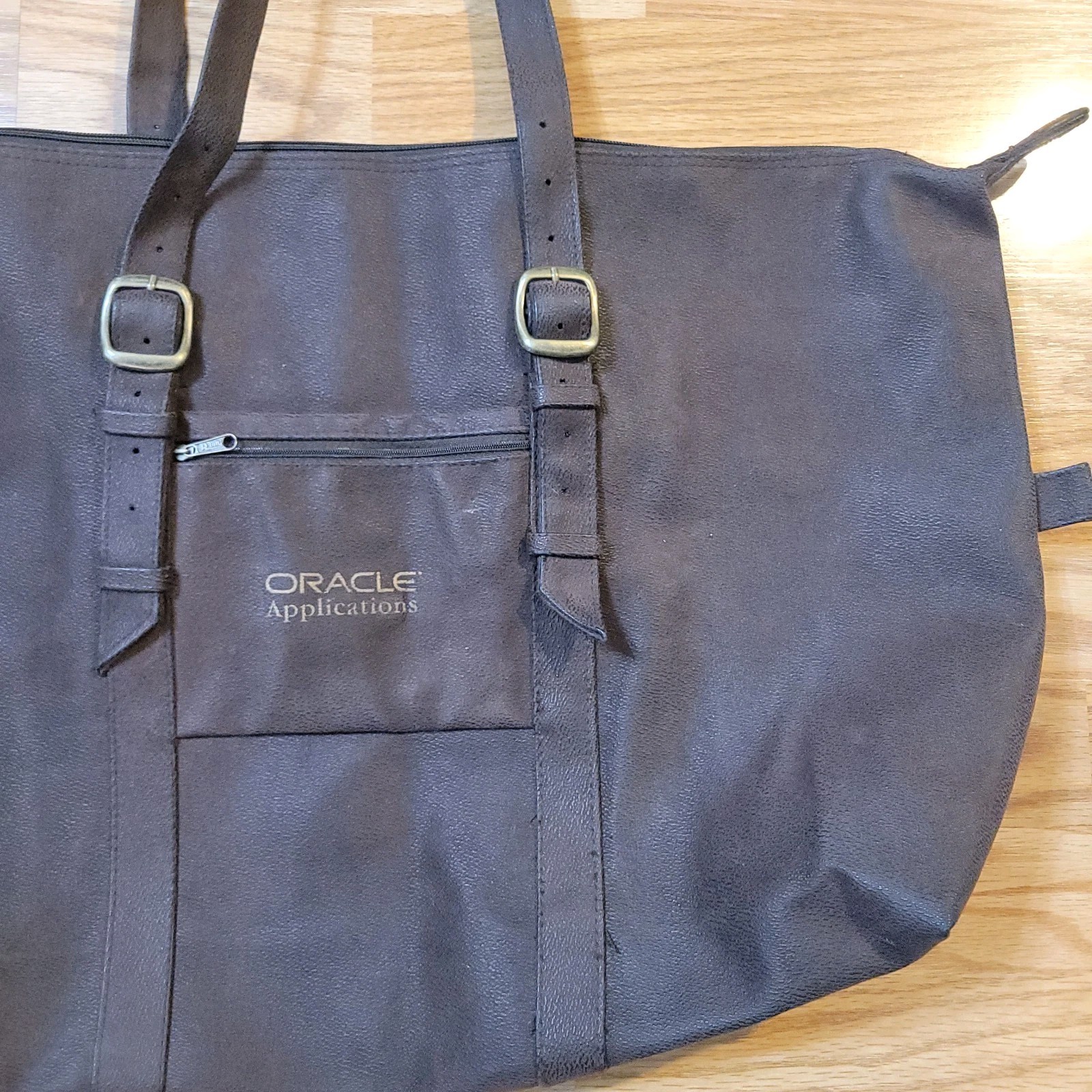 Oracle Applications Large Brown Leather Shoulder Bag Adjustable RBag