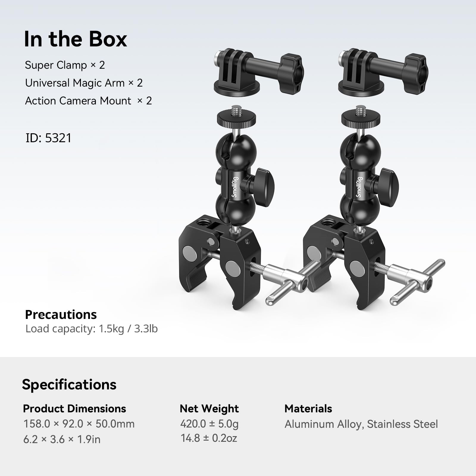 Super Clamp Mount 2-Pack, Double Ball Head Arm for