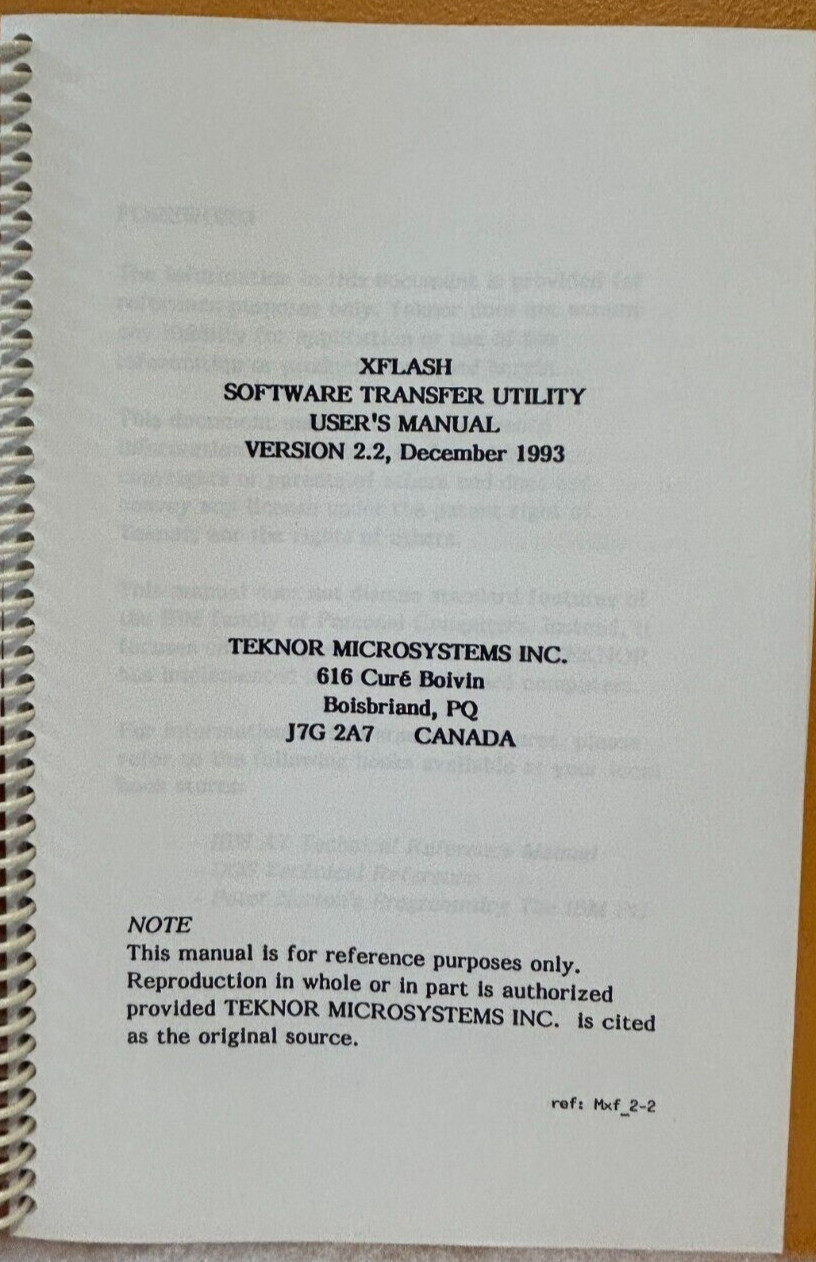 Teknor 1993 XFLASH Software Version 2.2 Transfer Utility User's Manual.