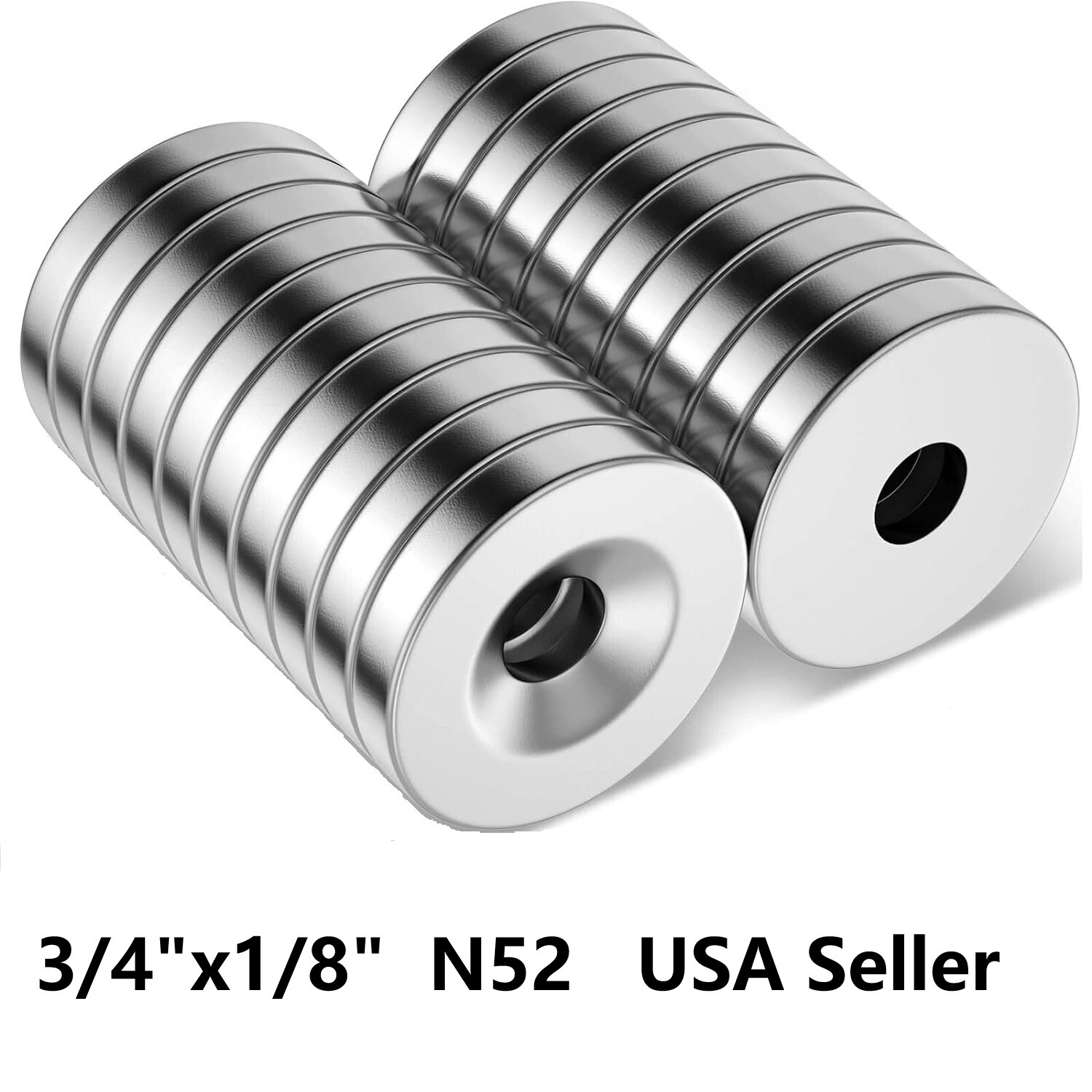 10 30 50 Countersunk Ring Magnets N52 3/4" x 1/8"  Rare Earth Neodymium Disc