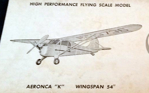 AERONCA "K" PLAN + PARTS PATTERNS for a COMET 54" Scale FF or RC Model Airplane