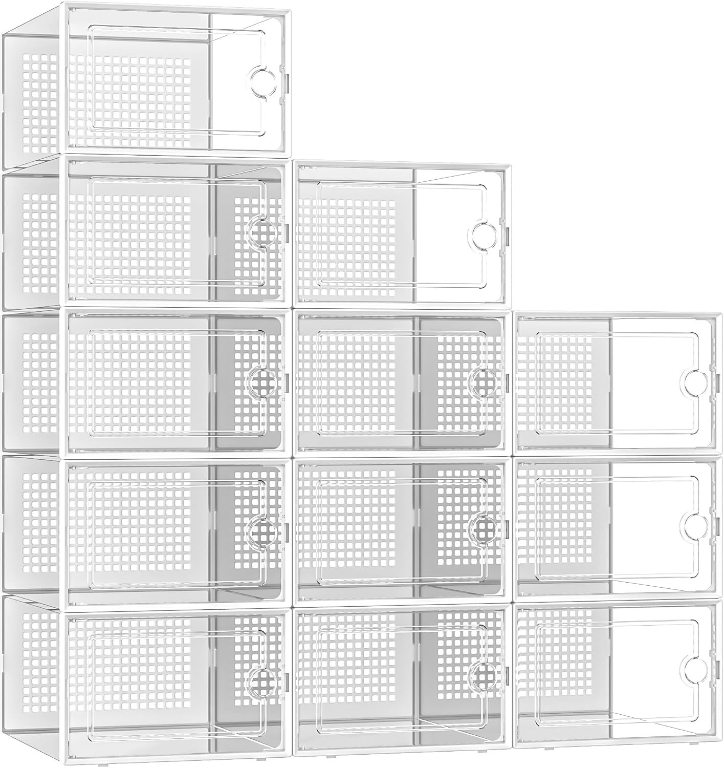 X-Large Shoe Storage Boxes Organizers Clear Plastic Stackable 12 Pack, Shoe Rack